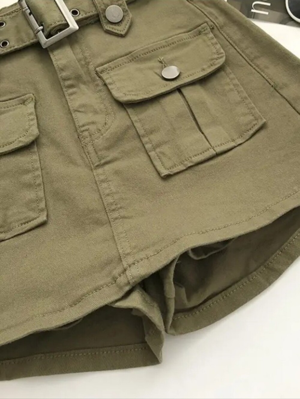 Women'S High-Waist Cargo Skirt with Built-In Shorts, Black Street Style Fashion - Picture 5 of 6